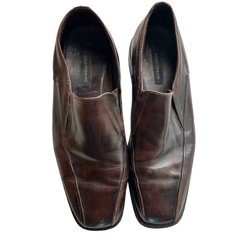 Bostonian Mens Dark Brown Leather Slip On Loafers Square Toe Dress Shoes 13M